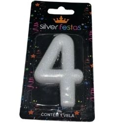 Vela Glitter Branca N°4 (CX/12un) Silver Ref: VEGB04